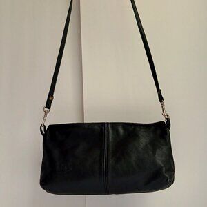 Stone Mountain Smooth Black Leather Crossbody Long & Compact  Simple & Sleek